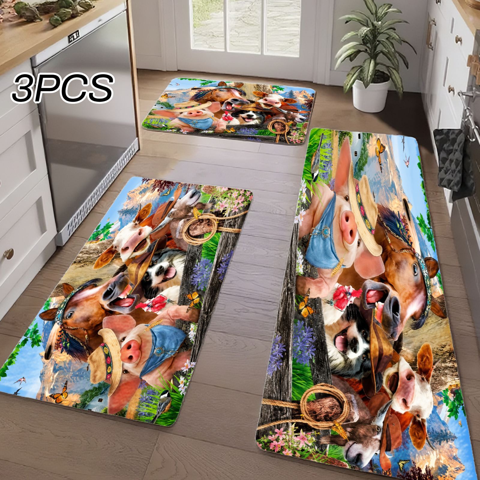 Home Bathroom Scene - 3PCS Kitchen Rugs,Home Decoration for Front
