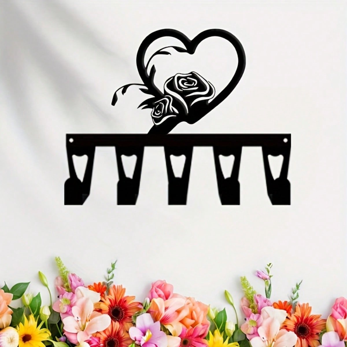 Home Bathroom Organizer - Brand Modern 5‑Hook Abstract Heart Rose