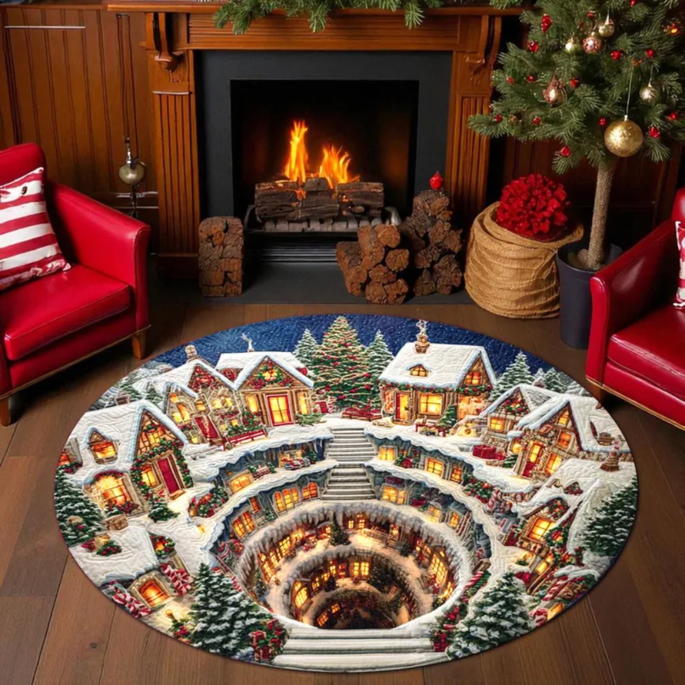 Home Bathroom Scene - Christmas 3D Illusion Round Carpet Mat