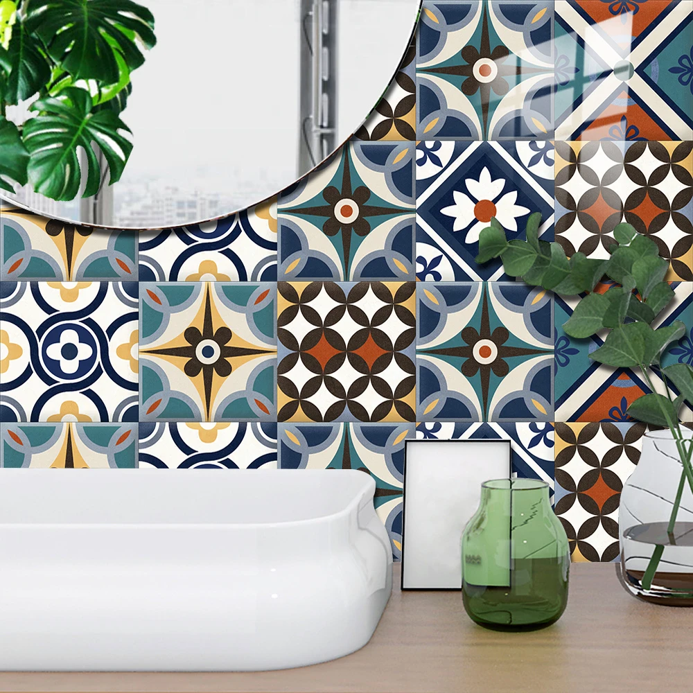 Home Bathroom Floor Tiles - Mexican Style Floral Tiles Wall Sticker
