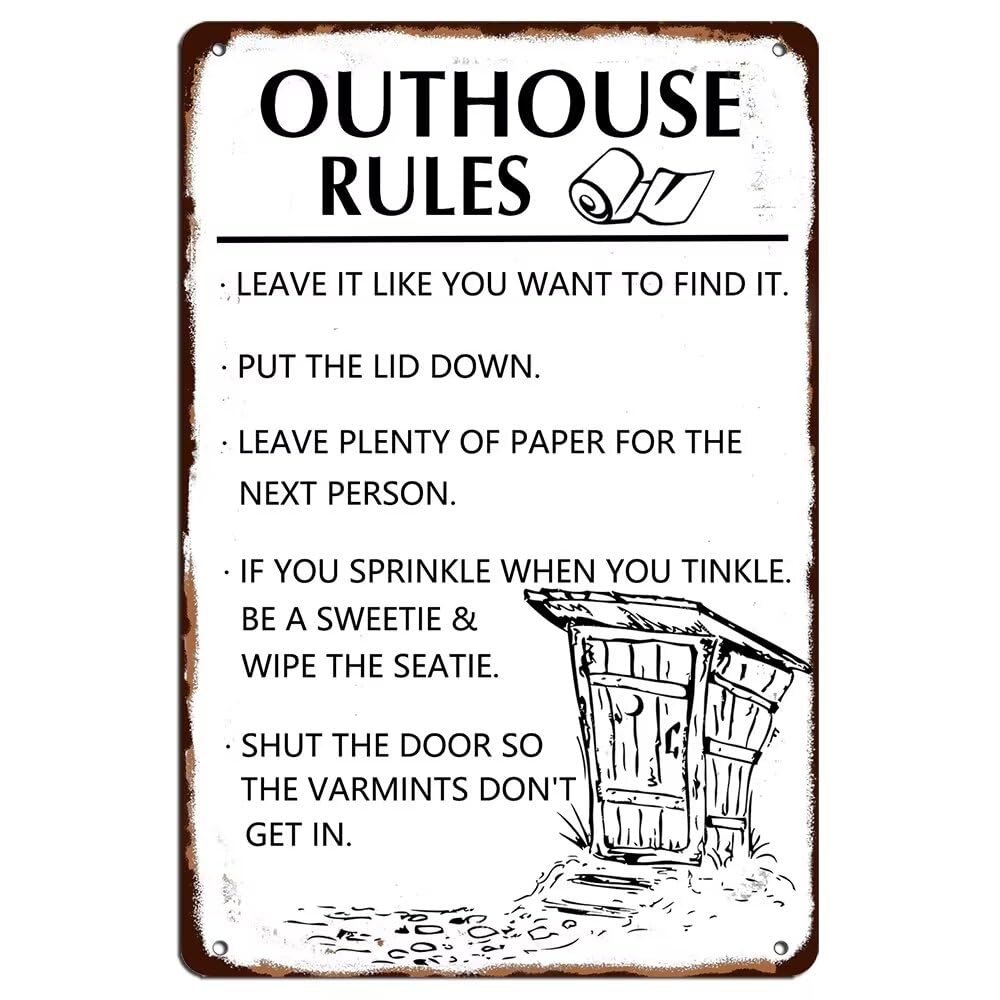 Home Bathroom Rules - Outhouse Rules Metal Tin Sign Funny