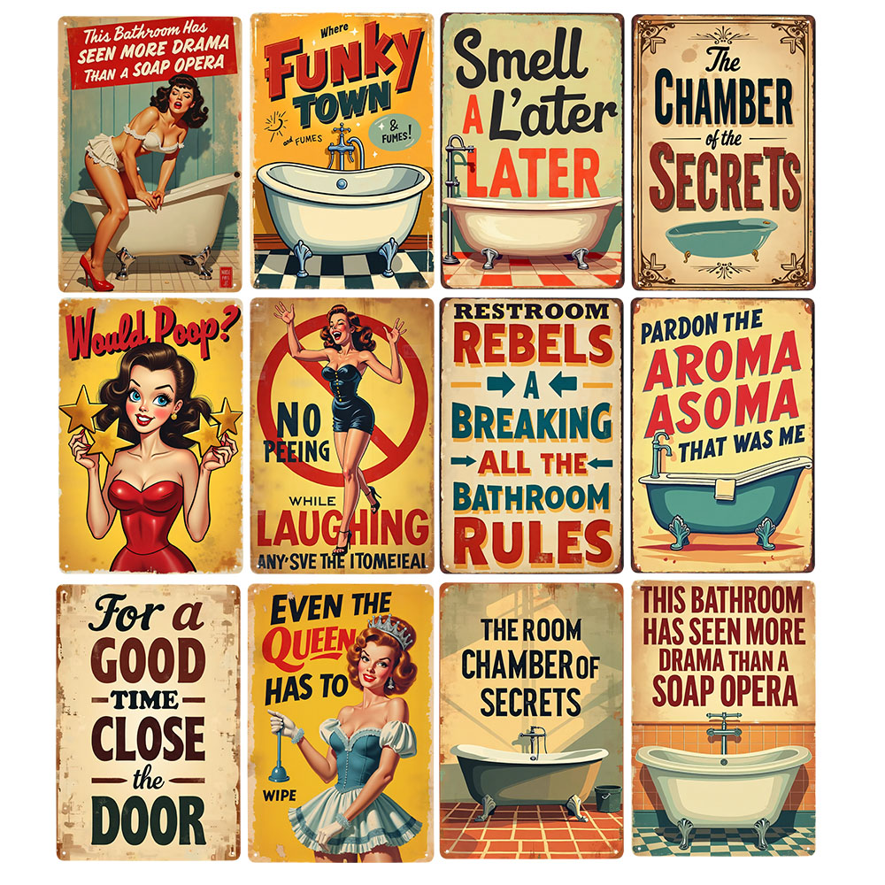 Funny Bathroom Rules Vintage M - Home Bathroom Rules 评论和价格