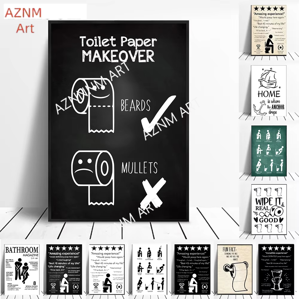 Wall Art Canvas Painting Funny - Home Bathroom Rules 评论和价格