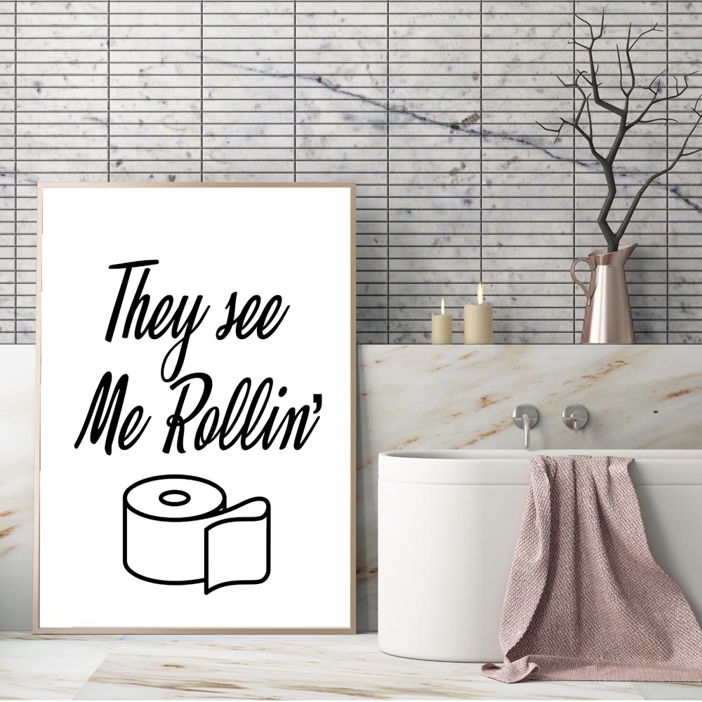Wall Art Canvas Painting Funny - Home Bathroom Rules 评论和价格