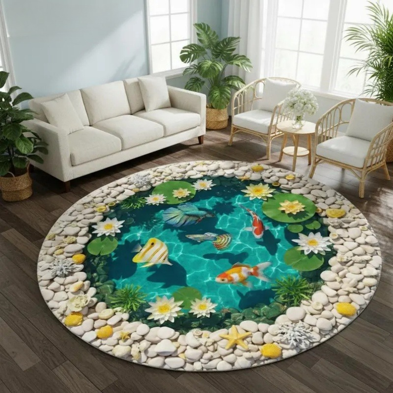 2D Visual Koi Fish Pond Round  - Home Goods Bathroom Rugs 评论和价格