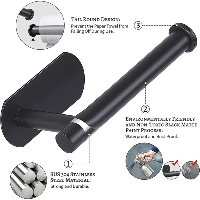 Black Self Adhesive Toilet Pap - Home Bathroom Paper Towel Holder 评论和价格