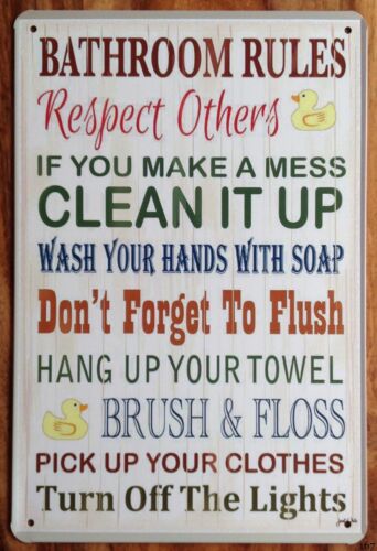 METAL TIN SIGN PLAQUE Bathroom - Home Bathroom Rules 评论和价格
