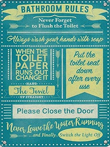 Vintage Style Metal Wall Sign  - Home Bathroom Rules 评论和价格