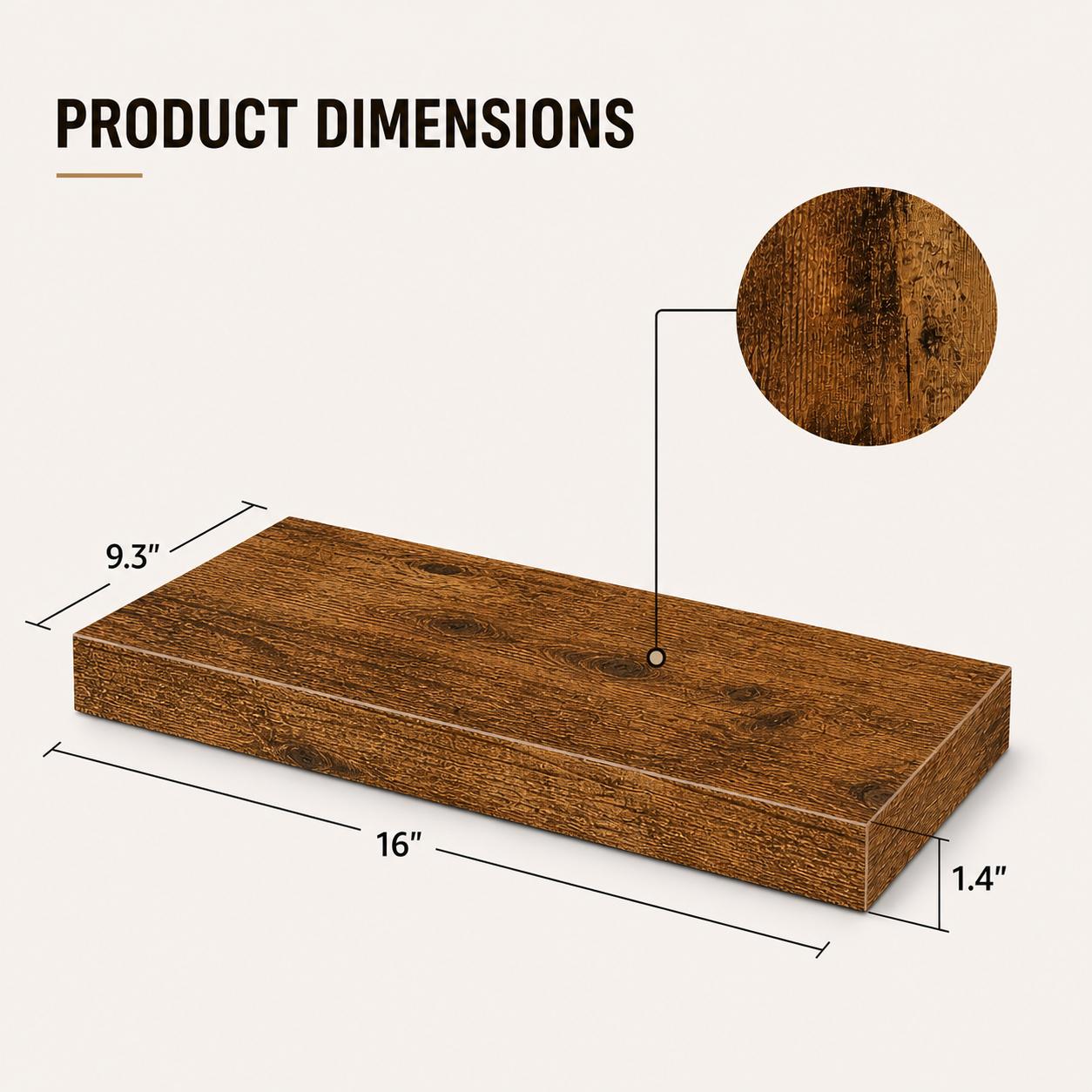 2Pcs Rustic Wood Floating Shel - Home Bathroom Organizer 评论和价格
