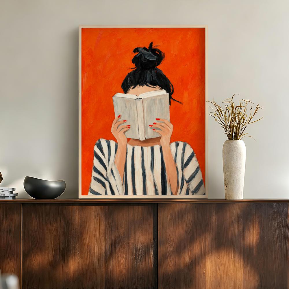 Orange Cozy Women Reading Coff - Home Bathroom Scene 评论和价格