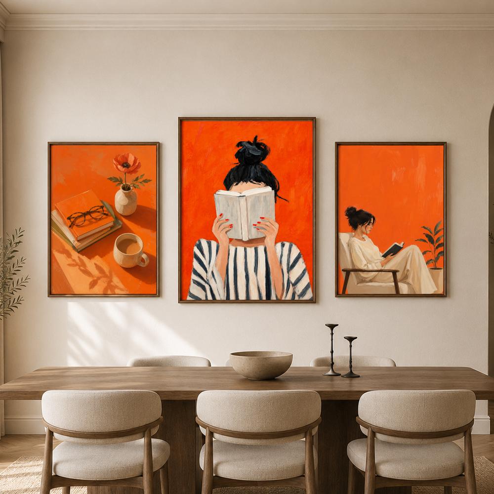 Orange Cozy Women Reading Coff - Home Bathroom Scene 评论和价格