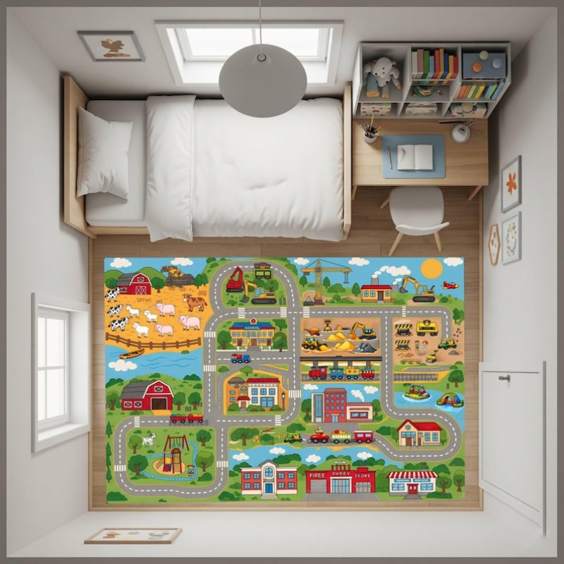 Cartoon City Street Traffic Ma - Home Bathroom Layout 评论和价格
