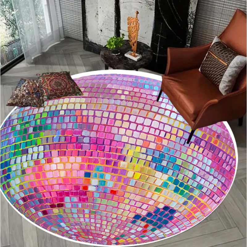 Colorful Square Pattern Round  - Home Goods Bathroom Rugs 评论和价格