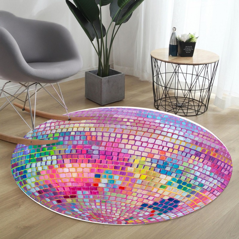 Colorful Square Pattern Round  - Home Goods Bathroom Rugs 评论和价格