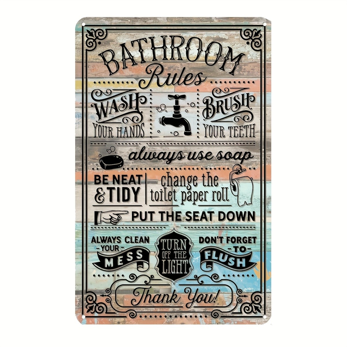 Vintage Farmhouse Bathroom Rul - Home Bathroom Rules 评论和价格