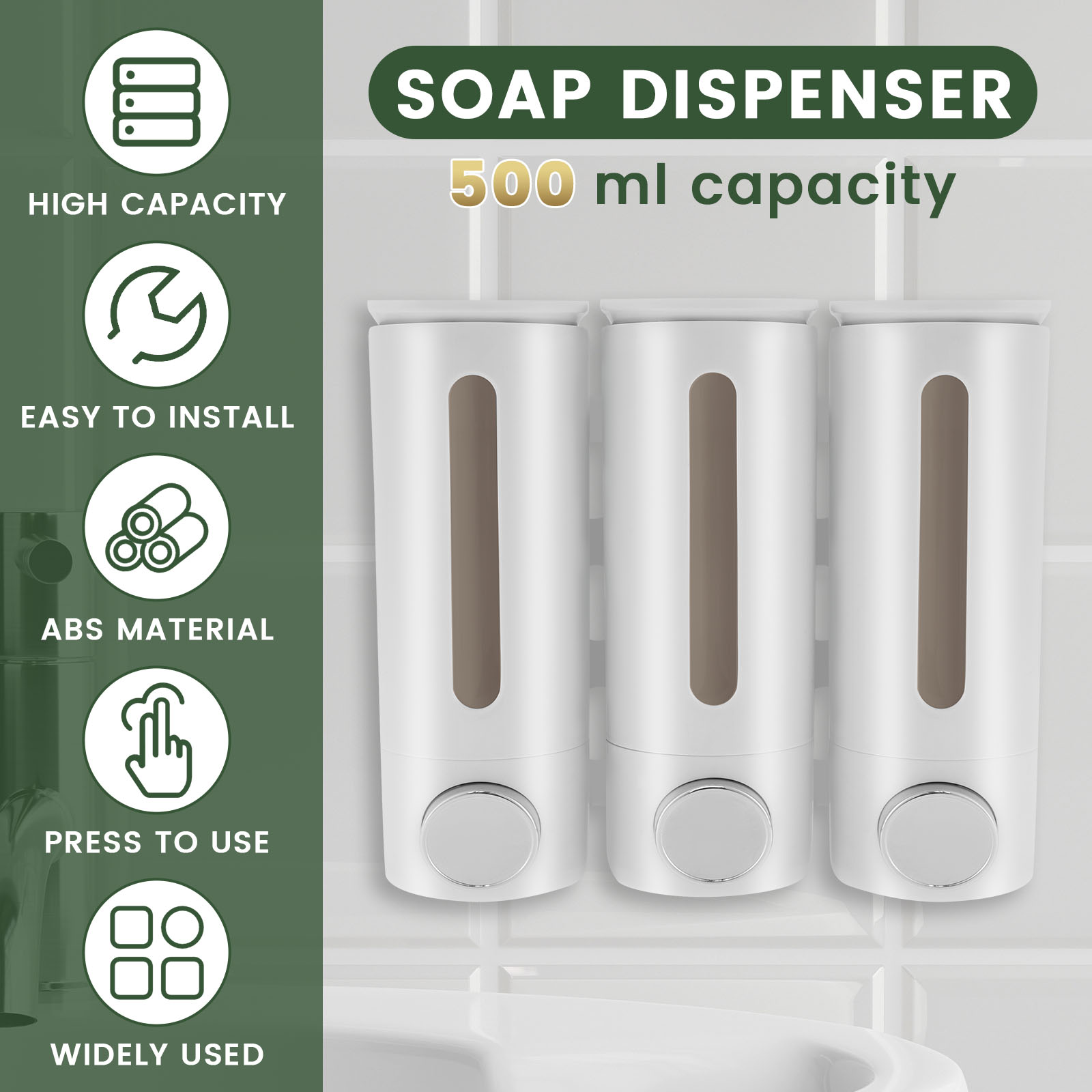 500ml Wall Mounted Bathroom Li - Home Bathroom Wall Soap Dispenser 评论和价格