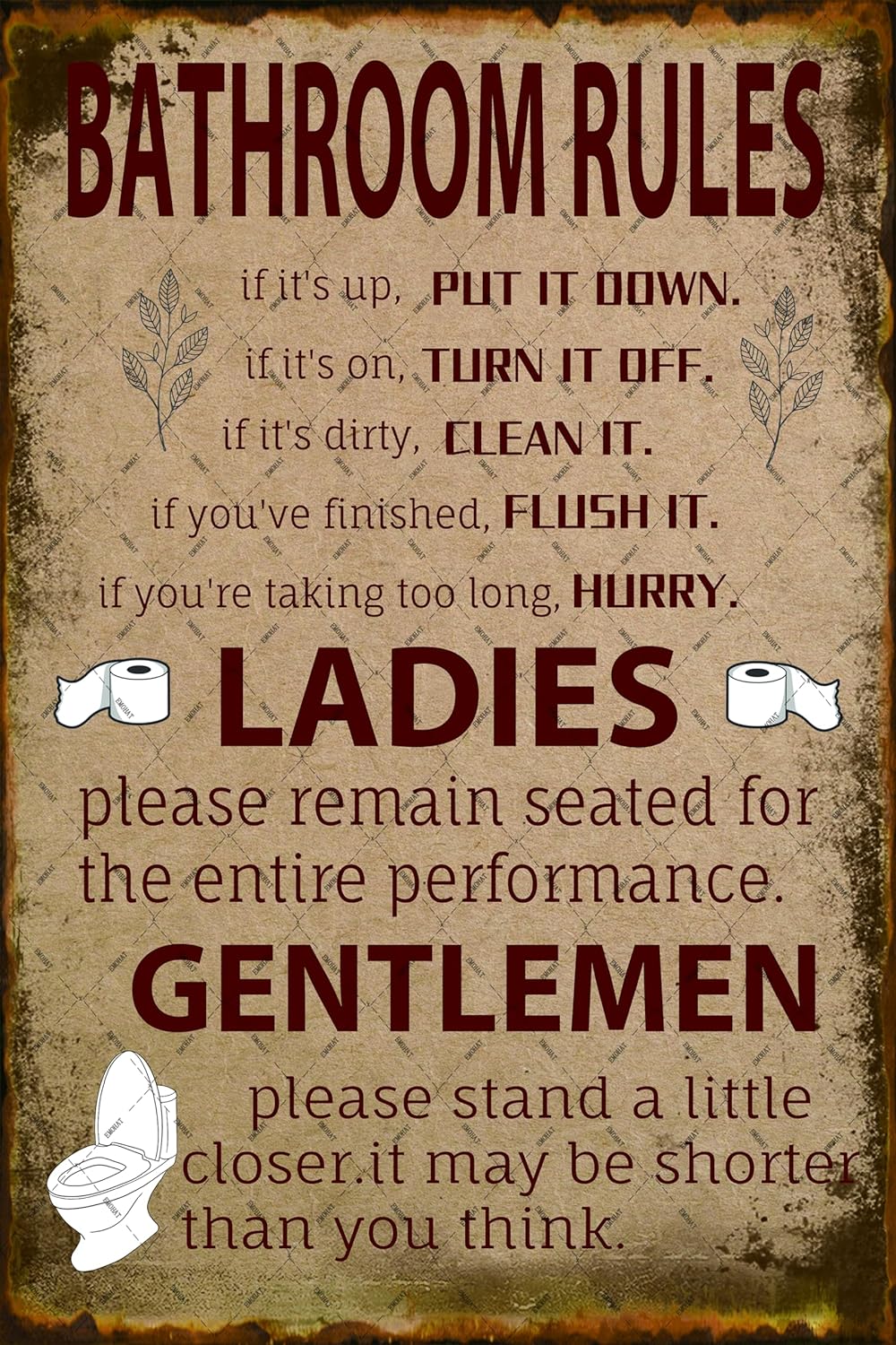 Bathroom Rules Metal Tin Sign  - Home Bathroom Rules 评论和价格